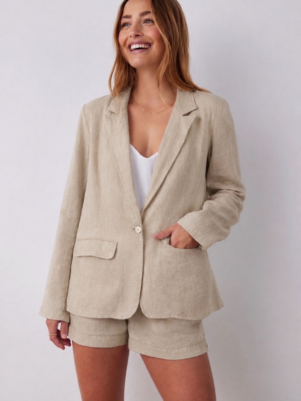 Bella Dahl Light Beige Linen Relaxed Blazer Size XS